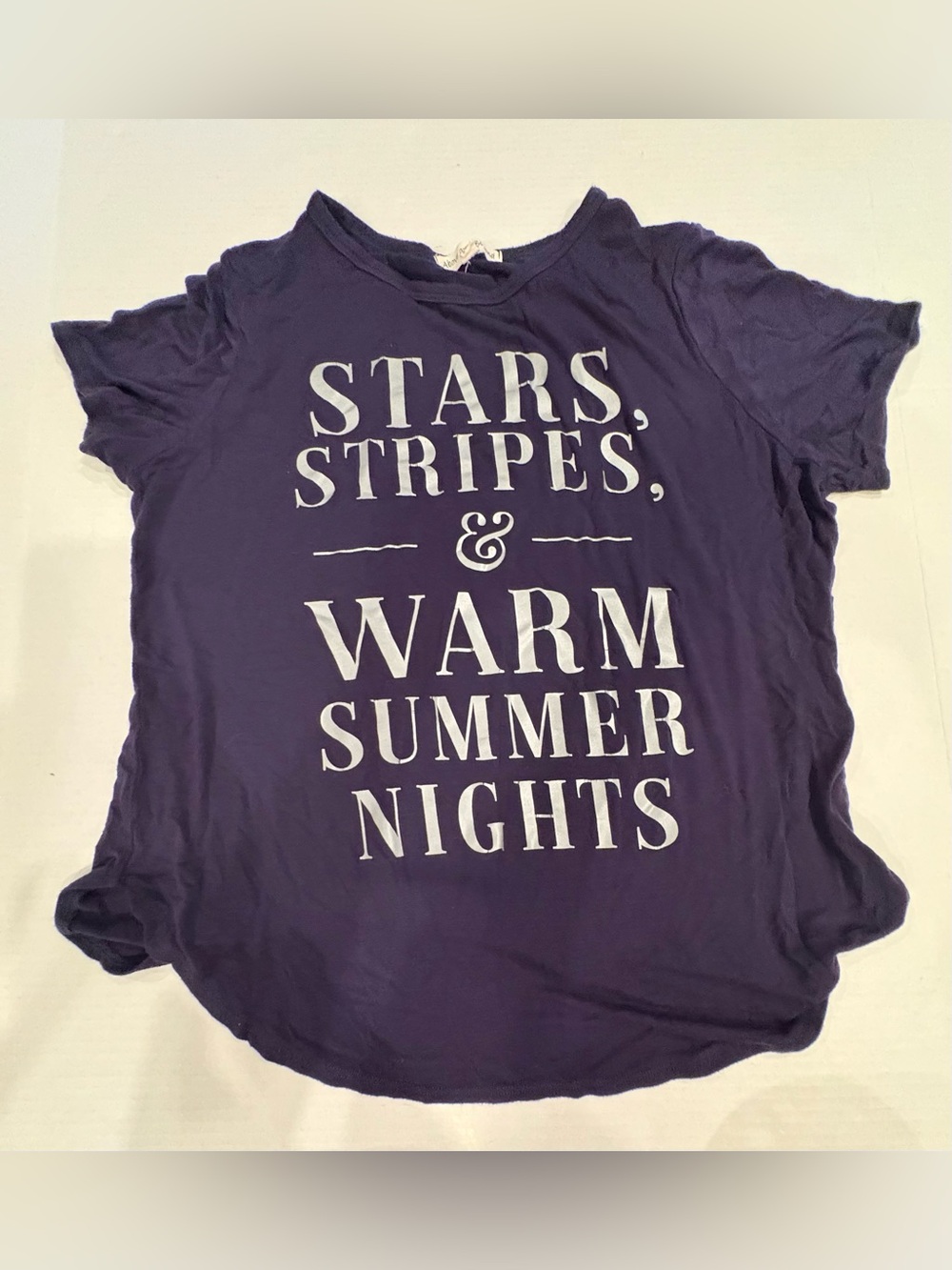 Casual Navy Short-Sleeve Graphic Tee - 'Stars, Stripes & Warm Summer Nights'